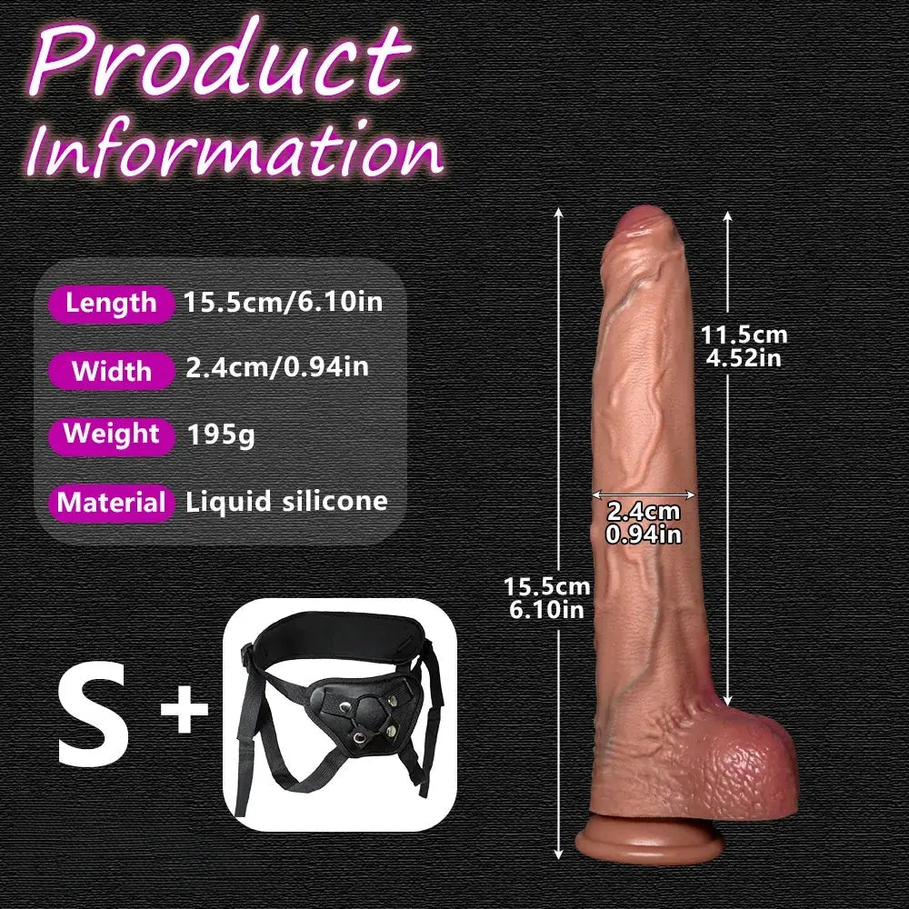 6.1in 7.87in 9.64in 11.41in 13.38in Strap on Real Foreskin Long Big Dildo