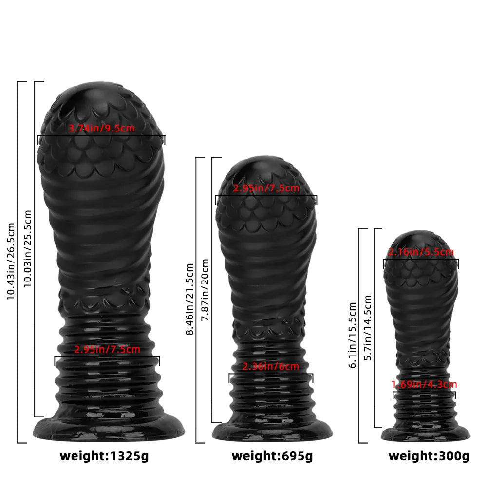 6.1in 8.46in 10.43in Fantasy Black Large Dildo Butt Plug For Fist Sex