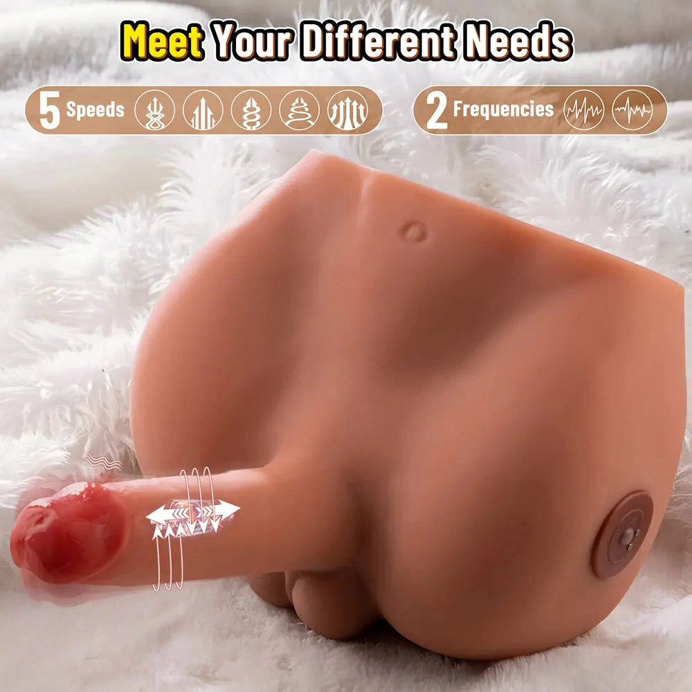 6.1in Realistic Veins Vibrating Thrusting Torso Dildo Real Skin Auto Sex Torso
