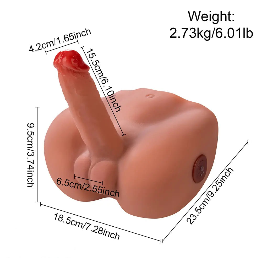 6.1in Realistic Veins Vibrating Thrusting Torso Dildo Real Skin Auto Sex Torso