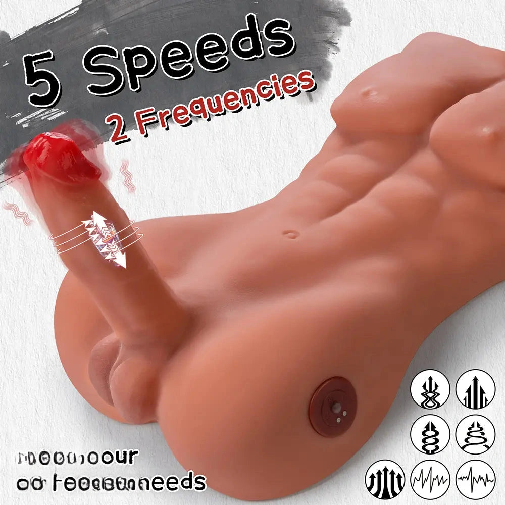 6.1in Super Real Exclusive Lover Male Torso Dildo Vibrating Thrusting Cock