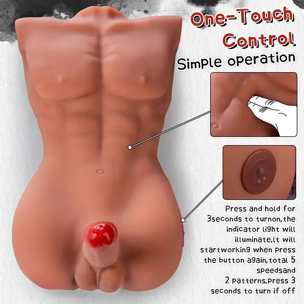 6.1in Super Real Exclusive Lover Male Torso Dildo Vibrating Thrusting Cock