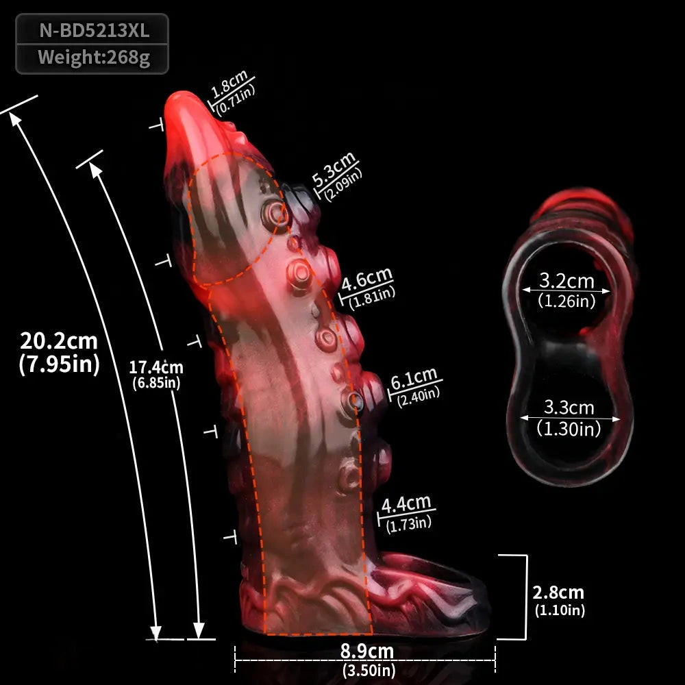 6.22in 7.01in 7.95in Tentacle Animal Penis Soft Dildo Sleeve Cock Extender