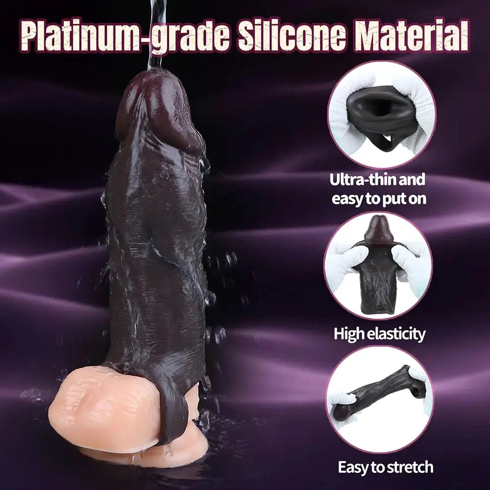 6.22in Silicone Realistic Cock Ring Dildo Sleeve Soft Male Penis Sleeve