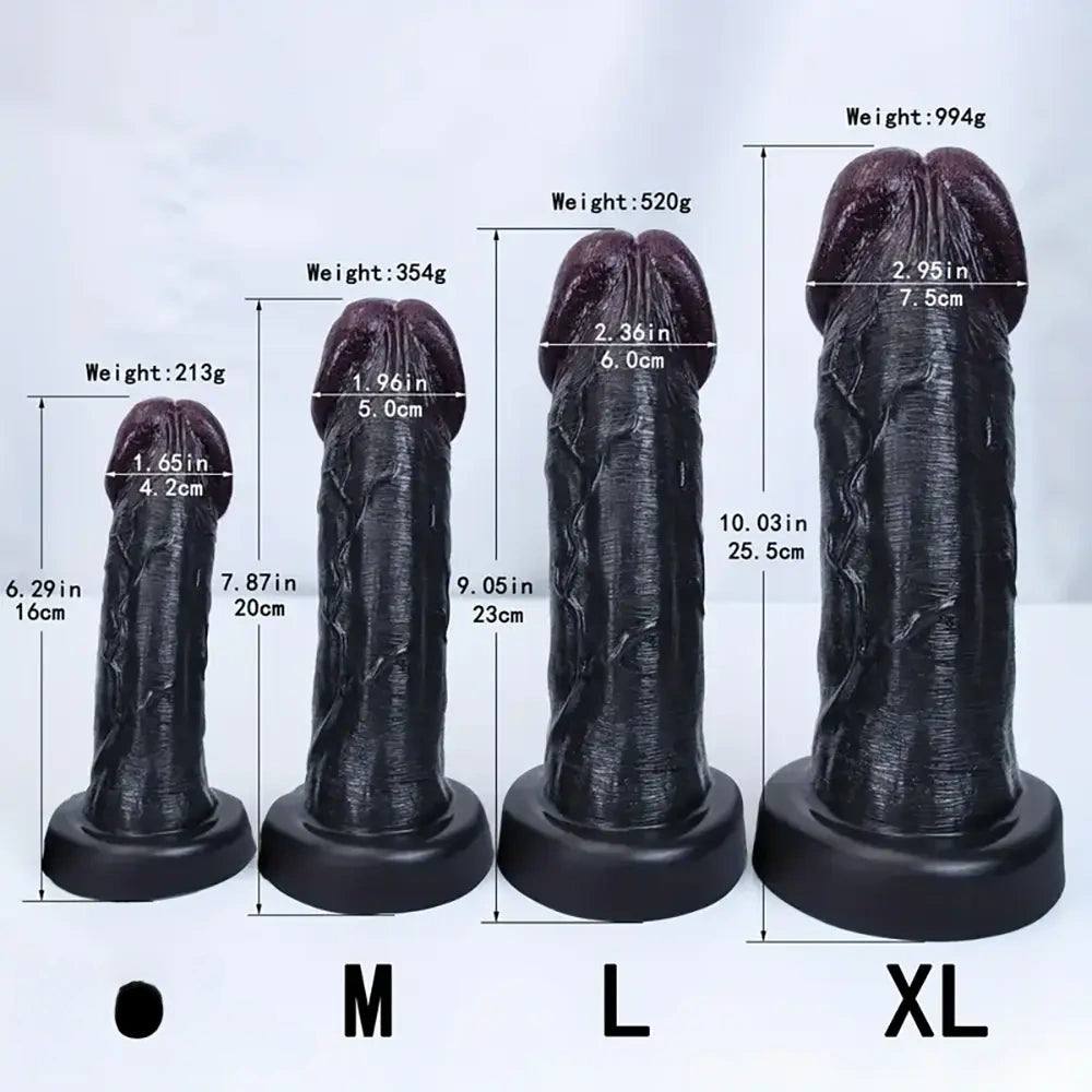 6.29in 7.87in 9.05in 10.03in Ebony Big Head Glans Mushroom Dildo