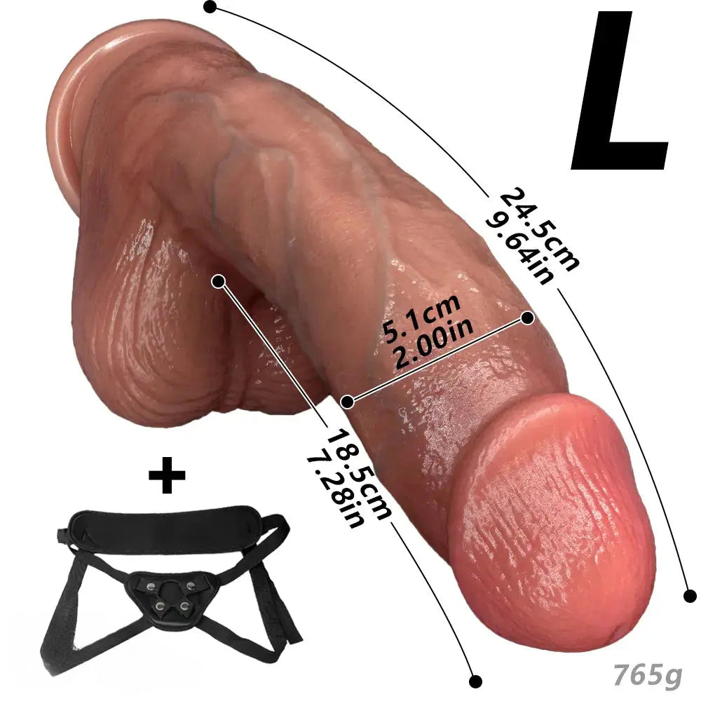 6.29in 7.87in 9.64in Double Layer Curved Silicone Strap on Dildo For Love