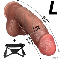 6.29in 7.87in 9.64in Double Layer Curved Silicone Strap on Dildo For Love