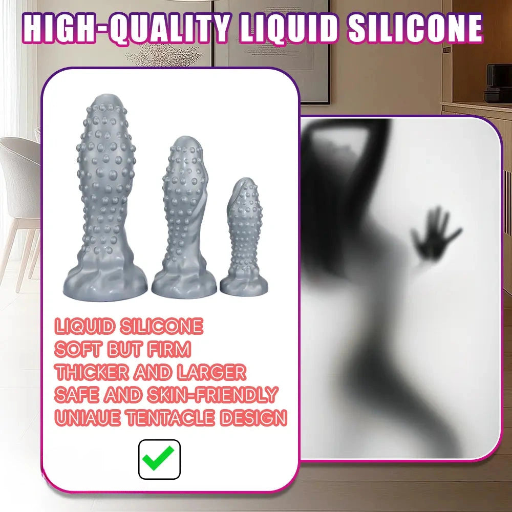 6.29in 8.66in 11.02in Spiked Stripe Silicone Butt Plug Fantasy Dildo Cock Toy