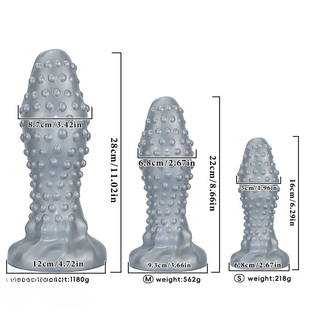 6.29in 8.66in 11.02in Spiked Stripe Silicone Butt Plug Fantasy Dildo Cock Toy