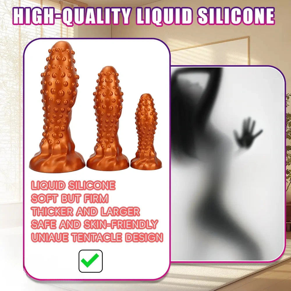 6.29in 8.66in 11.02in Spiked Stripe Silicone Butt Plug Fantasy Dildo Cock Toy