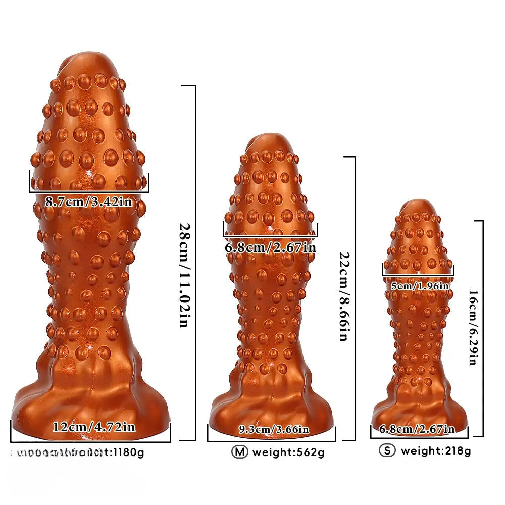 6.29in 8.66in 11.02in Spiked Stripe Silicone Butt Plug Fantasy Dildo Cock Toy