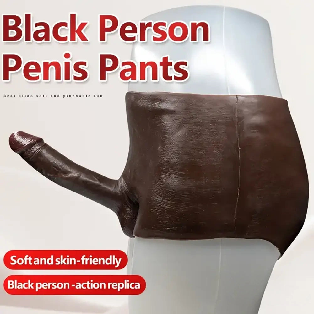6.29in Wearable Silicone Ebony Solid Hollow Dildo Pants With Builtin Skeleton