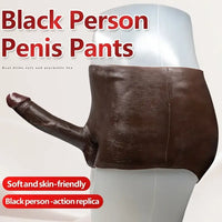 6.29in Wearable Silicone Ebony Solid Hollow Dildo Pants With Builtin Skeleton
