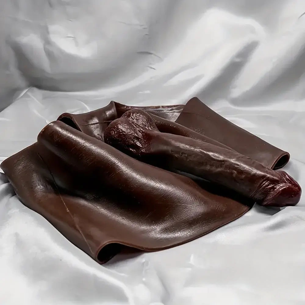 6.29in Wearable Silicone Ebony Solid Hollow Dildo Pants With Builtin Skeleton