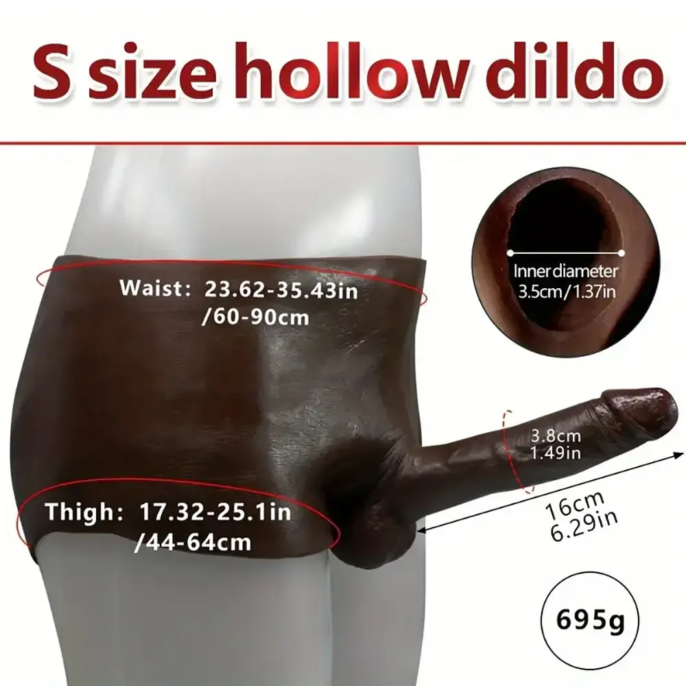 6.29in Wearable Silicone Ebony Solid Hollow Dildo Pants With Builtin Skeleton