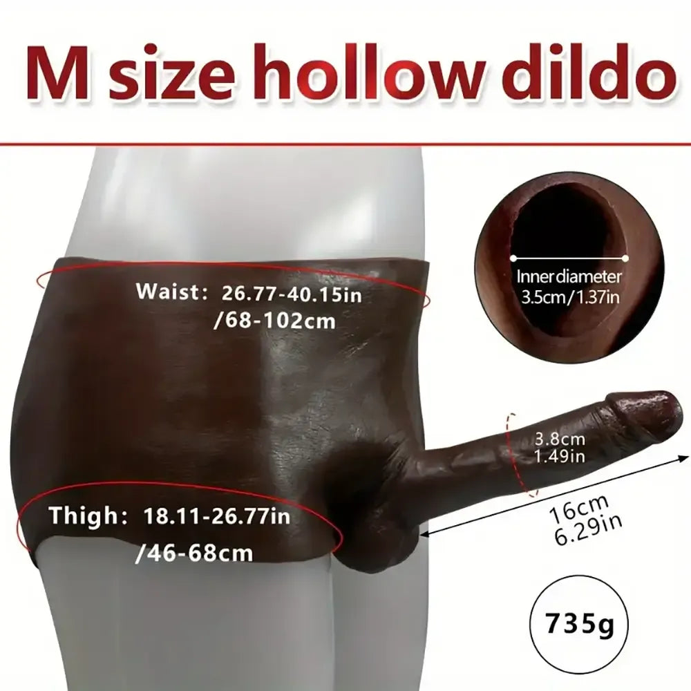 6.29in Wearable Silicone Ebony Solid Hollow Dildo Pants With Builtin Skeleton