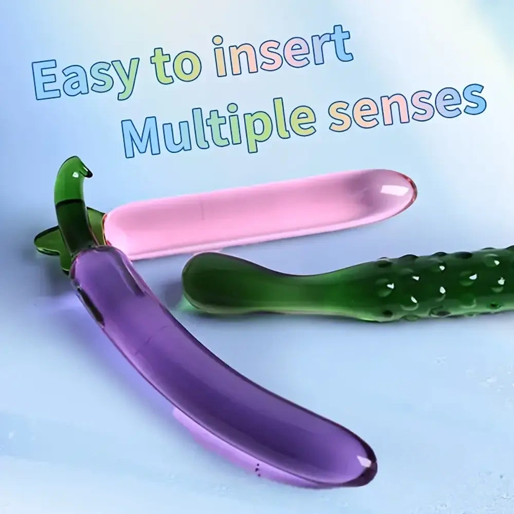 6.2in 7.5in 7.7in Multiple Colors Fruit Vegetable Crystal Glass Anal Plug Dildo