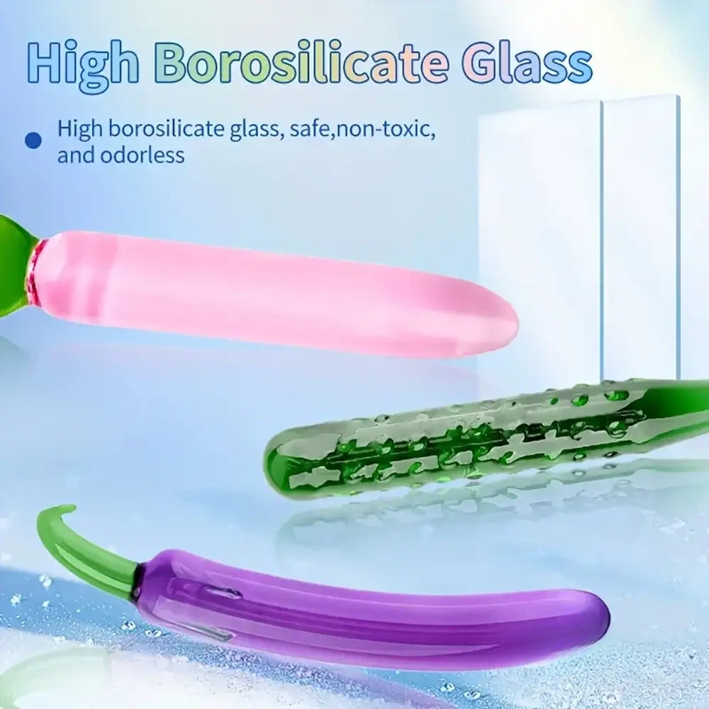 6.2in 7.5in 7.7in Multiple Colors Fruit Vegetable Crystal Glass Anal Plug Dildo