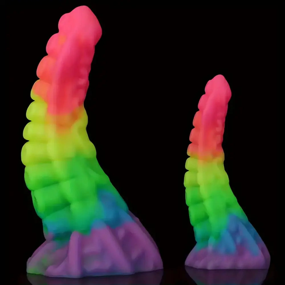 6.34in 8.66in Silicone Soft Rainbow Cock Tentacle Luminous Dildo