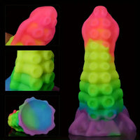 6.34in 8.66in Silicone Soft Rainbow Cock Tentacle Luminous Dildo