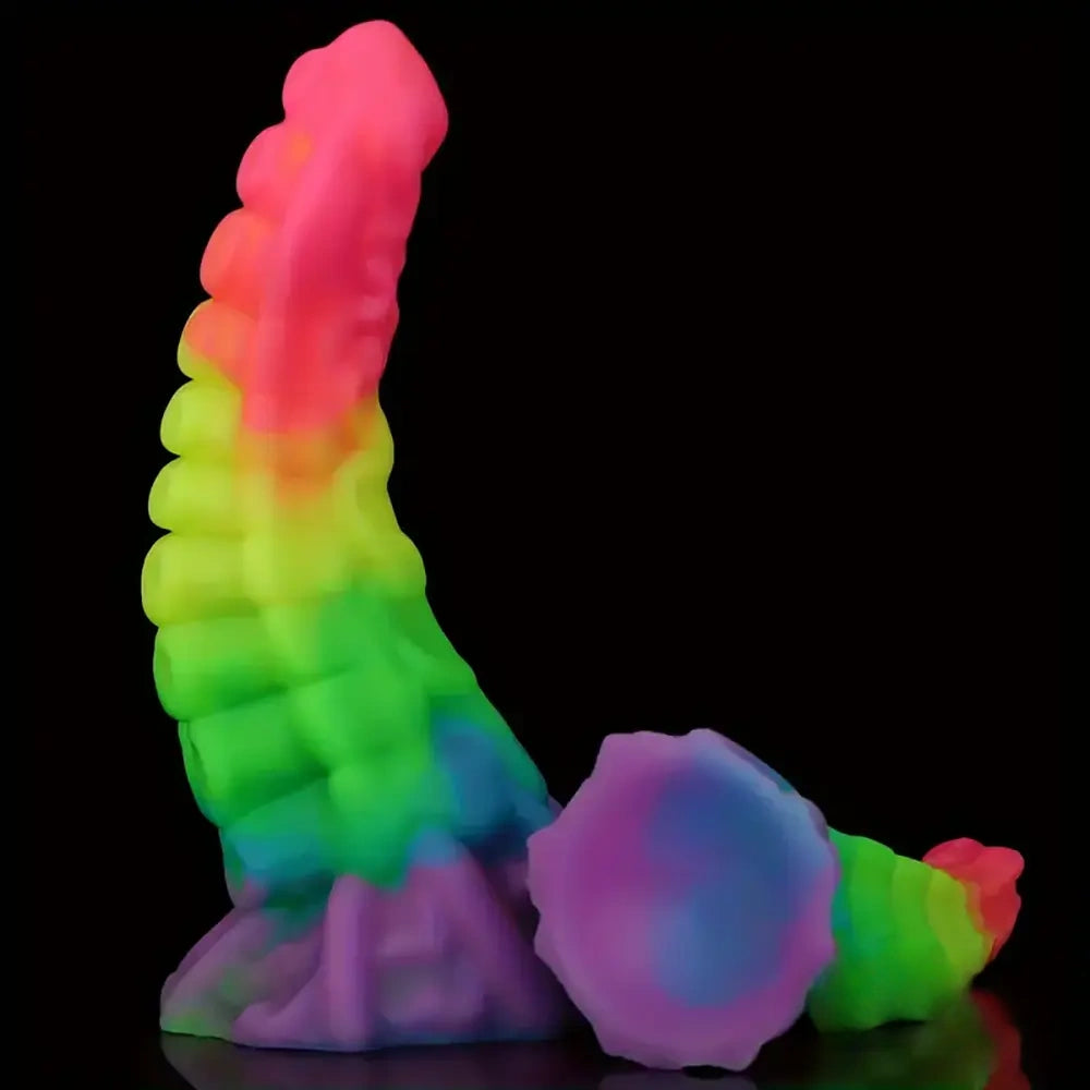6.34in 8.66in Silicone Soft Rainbow Cock Tentacle Luminous Dildo