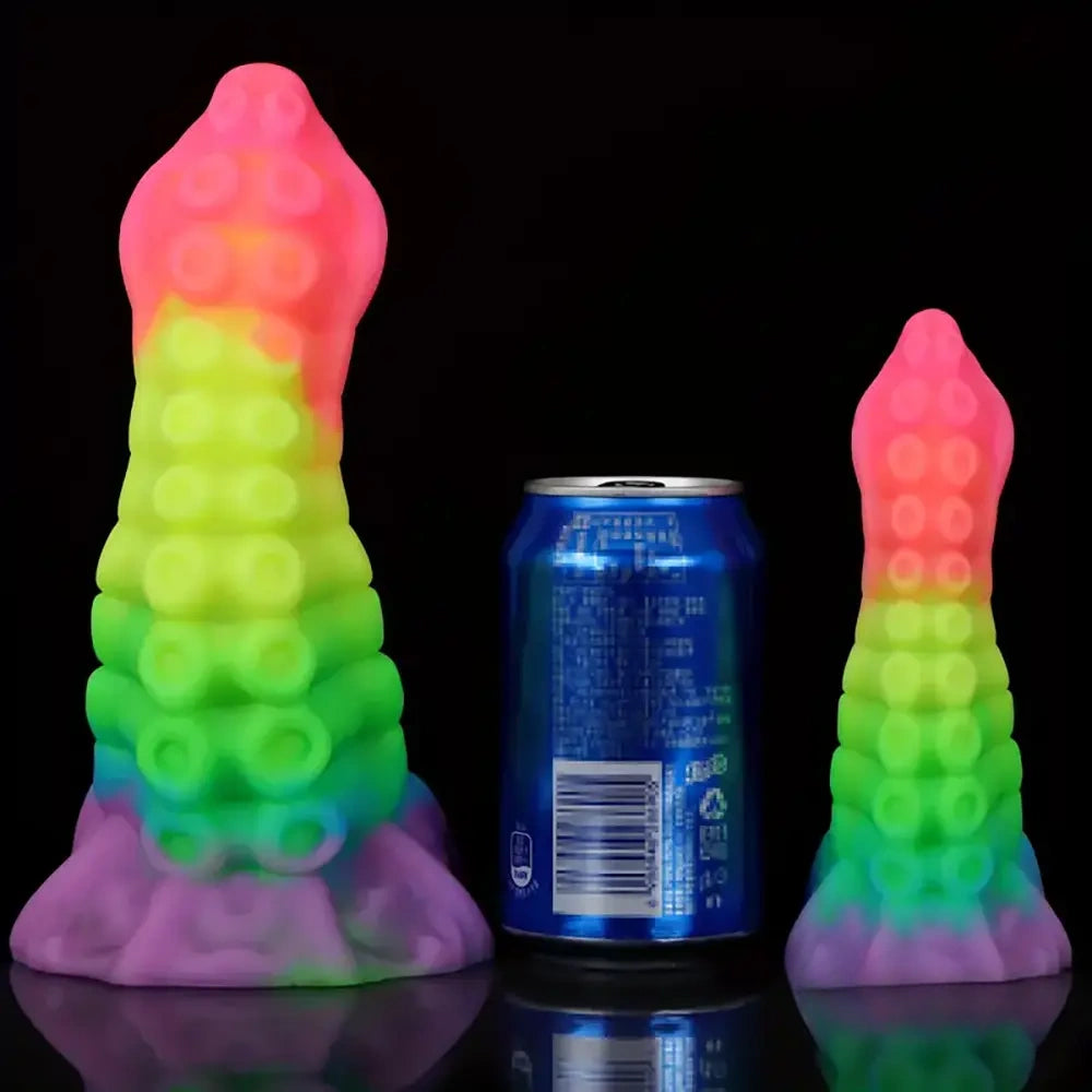 6.34in 8.66in Silicone Soft Rainbow Cock Tentacle Luminous Dildo
