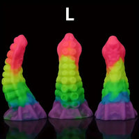 6.34in 8.66in Silicone Soft Rainbow Cock Tentacle Luminous Dildo