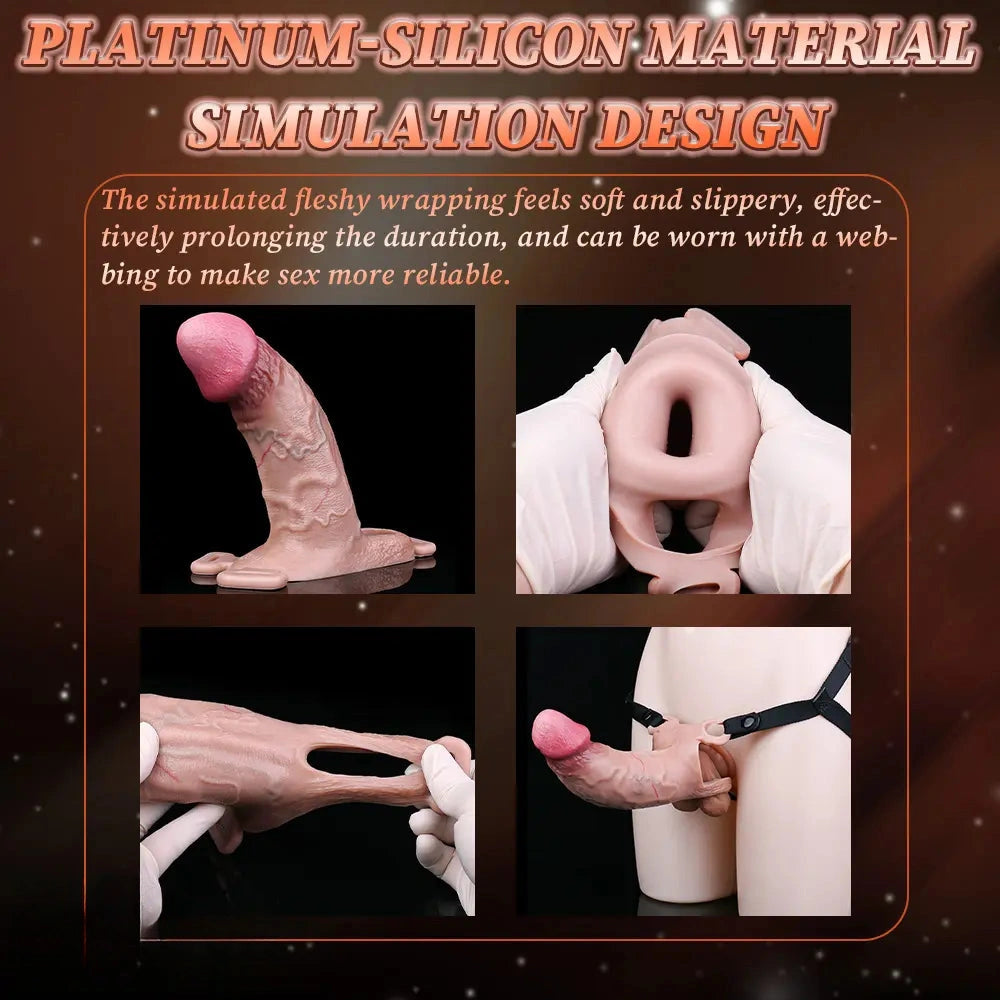 6.37in Real Feeling Strap on Penis Extender Cock Sleeve Dildo For Clit Sex