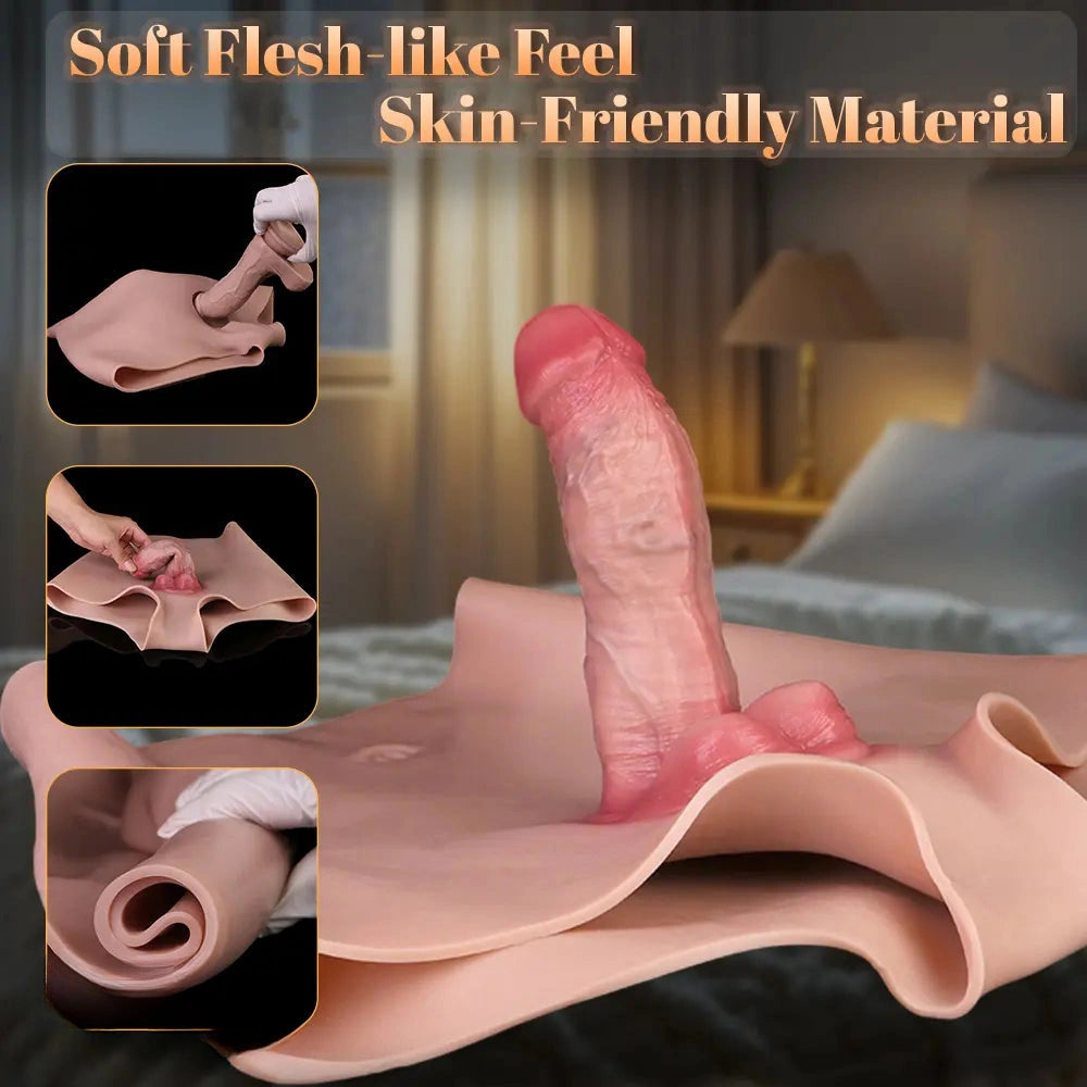 6.37in Wearable Silicone Cock Dildo Pants Real Skin with Hollow Cock Sleeve