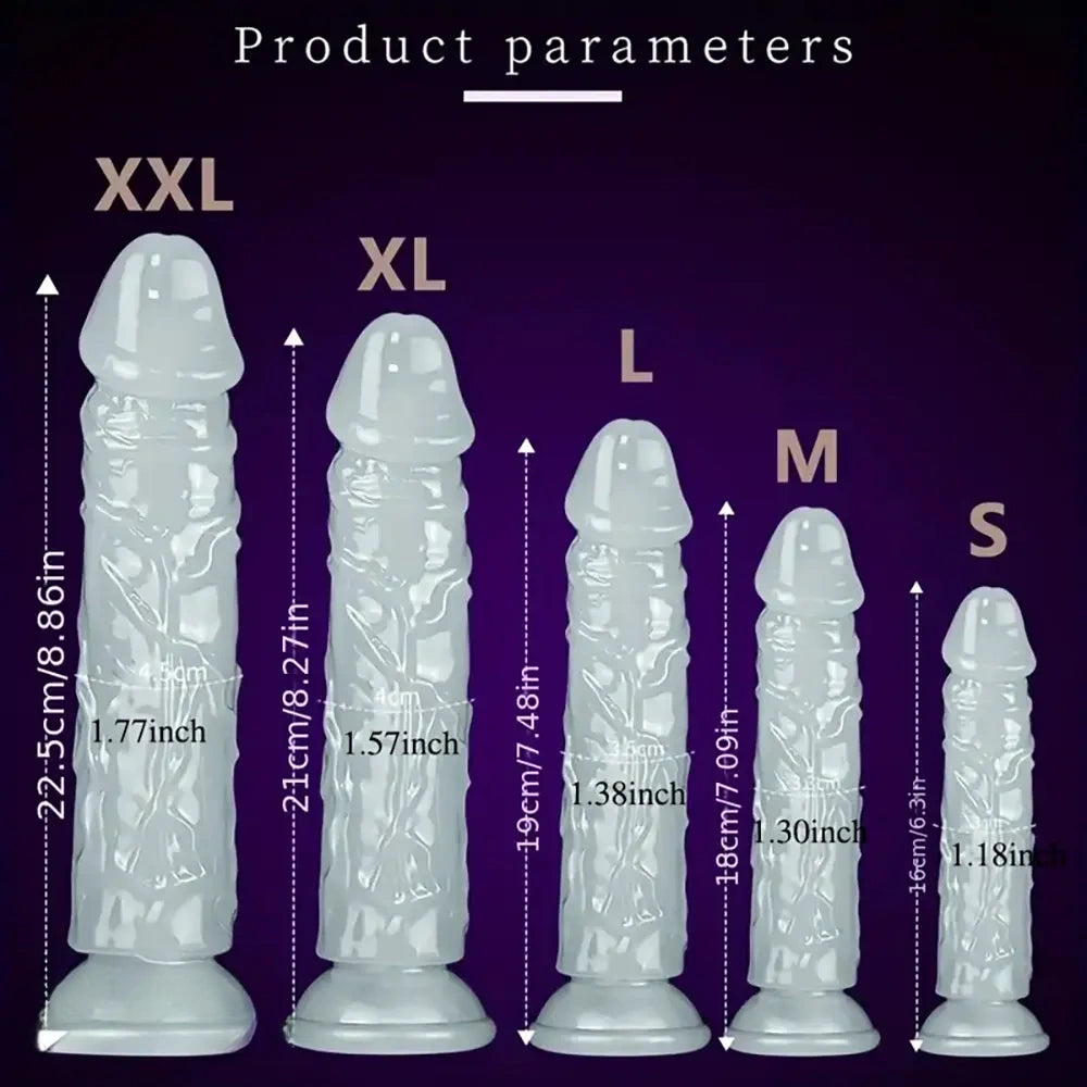 6.3in 7.09in 7.48in 8.27in 8.86in Luminous Real Dildo For Anus Vagina