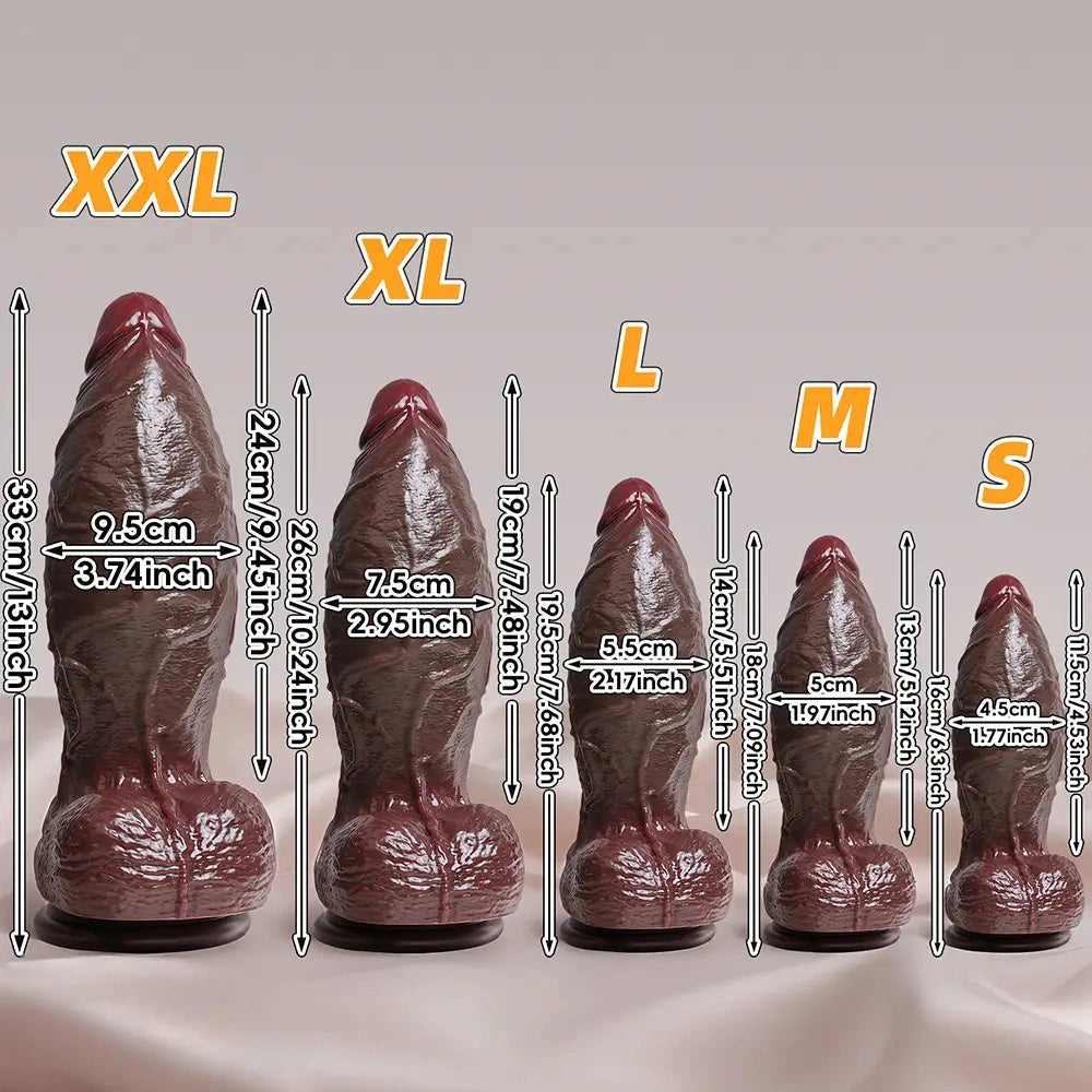 6.3in 7.09in 7.68in 10.24in 13in Big Silicone Ebony Dildo Adult Pleasure Tool