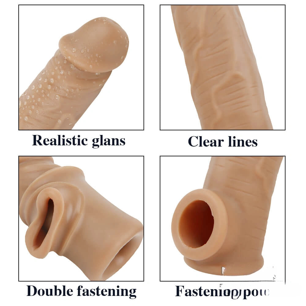 6.3in Lifelike Male Penis Extension Sleeve With Cock Ring Extender