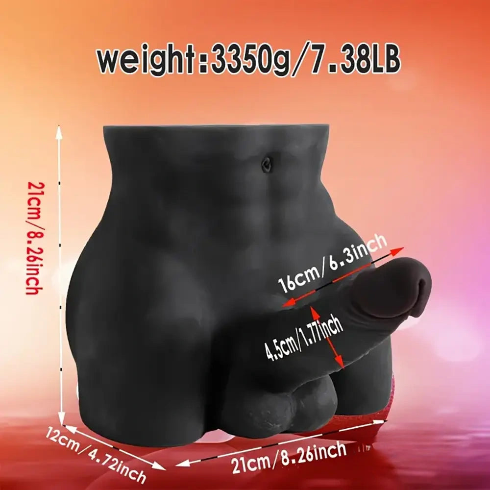6.3in Silicone Realistic Dildo With 7.38lb Ebony Male Sex Torso Dildo