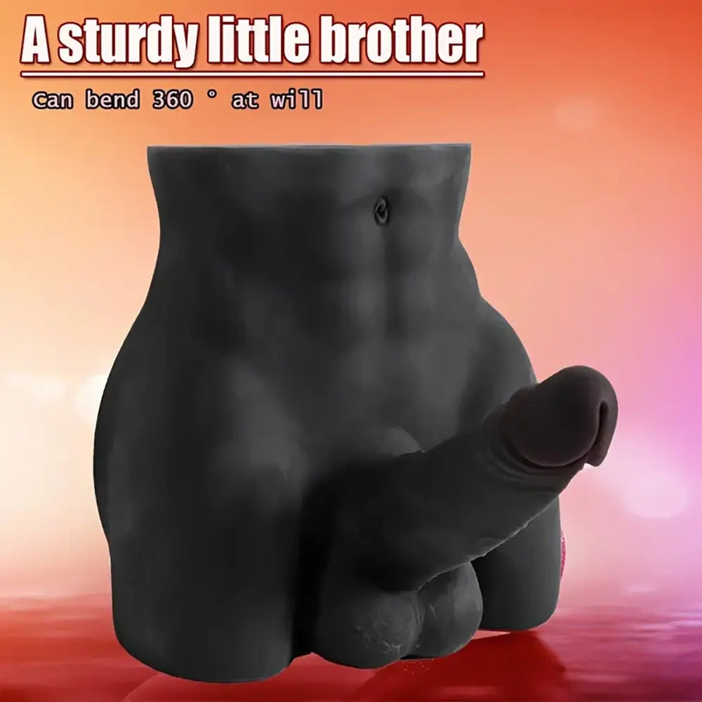 6.3in Silicone Realistic Dildo With 7.38lb Ebony Male Sex Torso Dildo