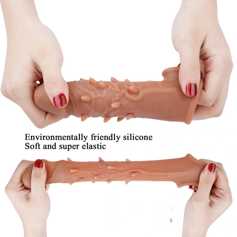 6.3in Silicone Spiked Lengthened Thickened Penis Sleeve Extender Toy
