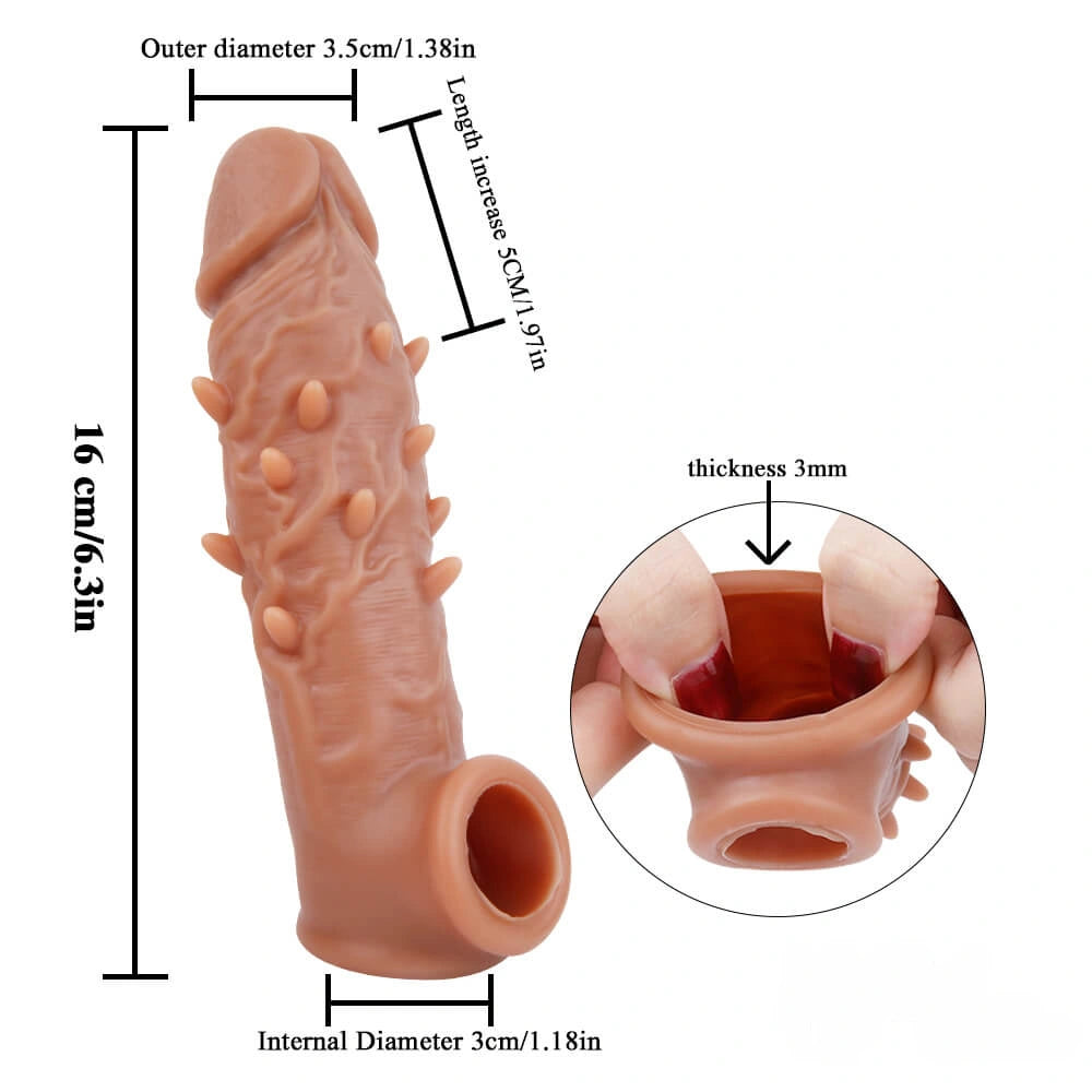 6.3in Silicone Spiked Lengthened Thickened Penis Sleeve Extender Toy