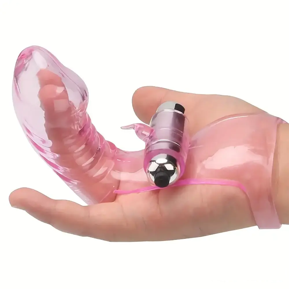 6.3in Vibrating Middle Finger Sleeve Cock Soft Jelly Crystal Dildo