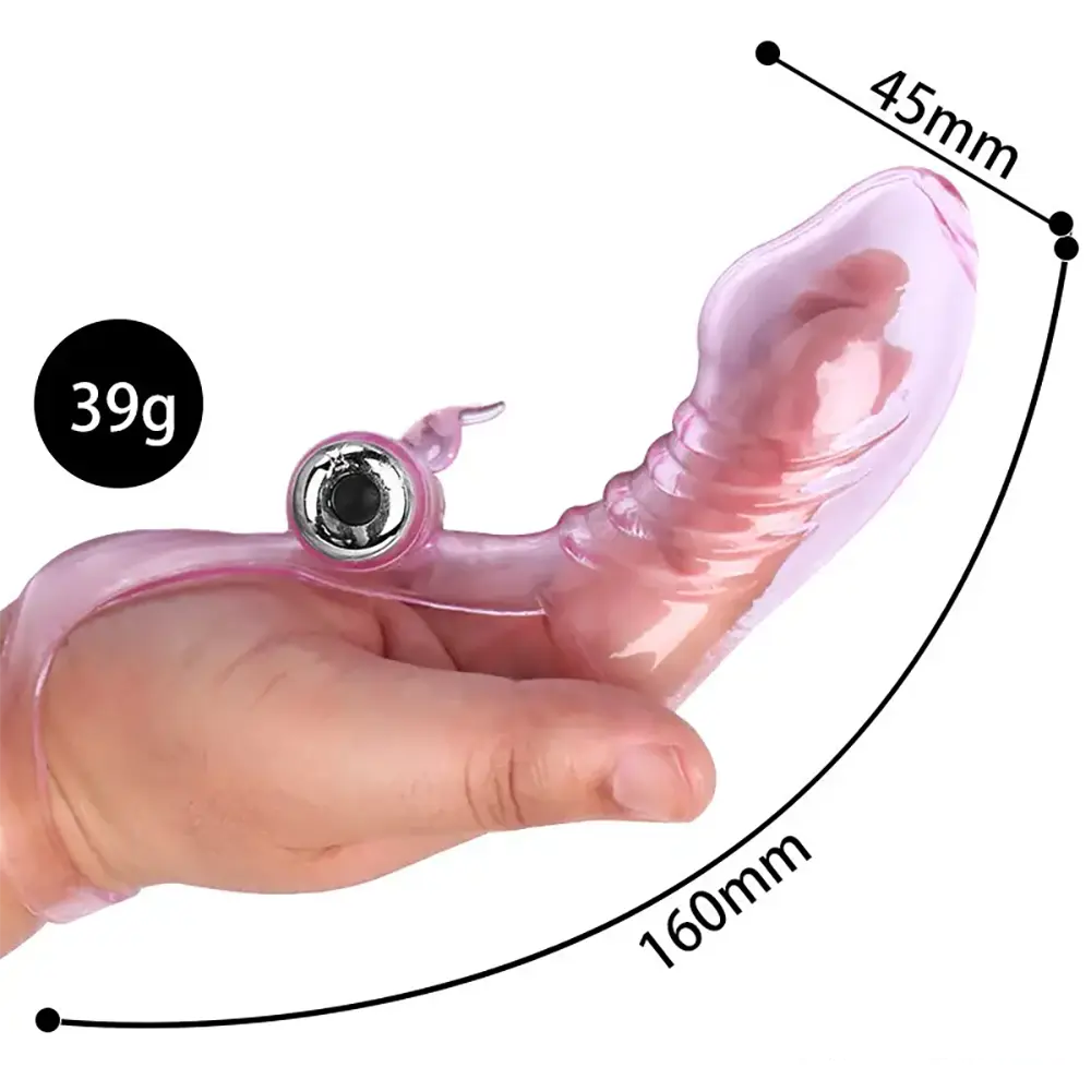 6.3in Vibrating Middle Finger Sleeve Cock Soft Jelly Crystal Dildo