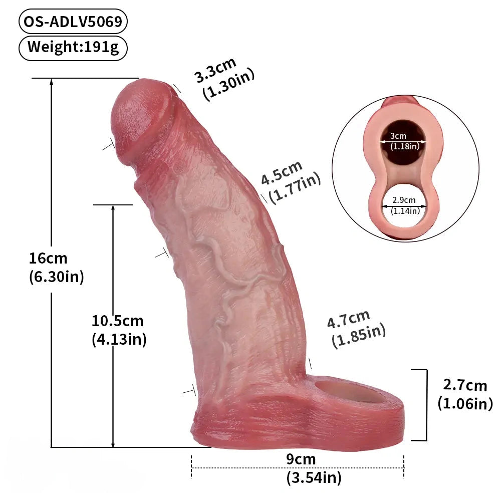 6.3in Vibrating Realistic Remote Silicone Hollow Dildo Sleeve Cock Extender