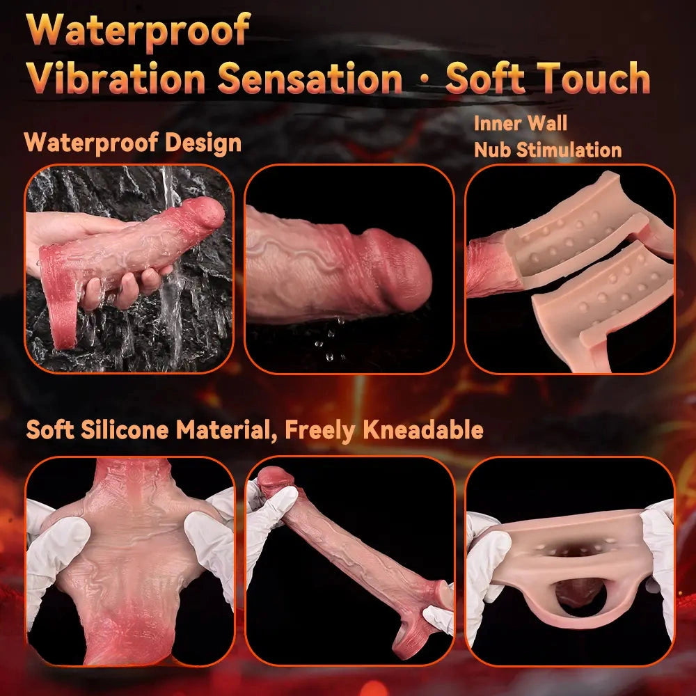 6.3in Vibrating Realistic Remote Silicone Hollow Dildo Sleeve Cock Extender