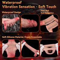 6.3in Vibrating Realistic Remote Silicone Hollow Dildo Sleeve Cock Extender