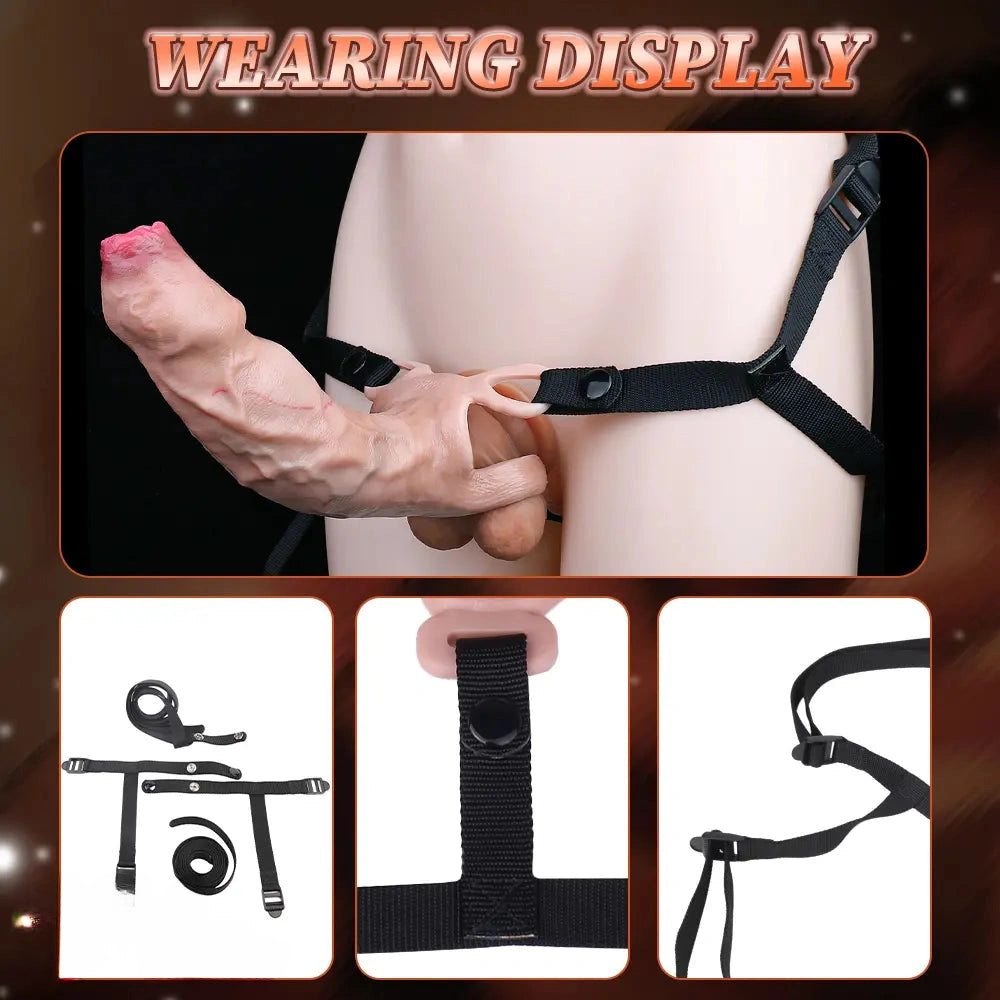 6.41in Lifelike Uncut Strap on Penis Extender Cock Sleeve Dildo For Anus