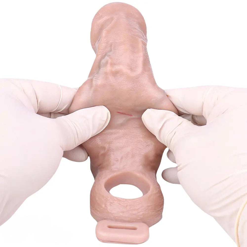 6.41in Lifelike Uncut Strap on Penis Extender Cock Sleeve Dildo For Anus