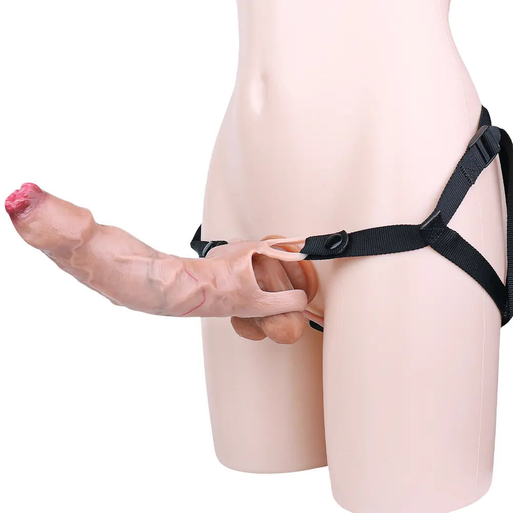 6.41in Lifelike Uncut Strap on Penis Extender Cock Sleeve Dildo For Anus