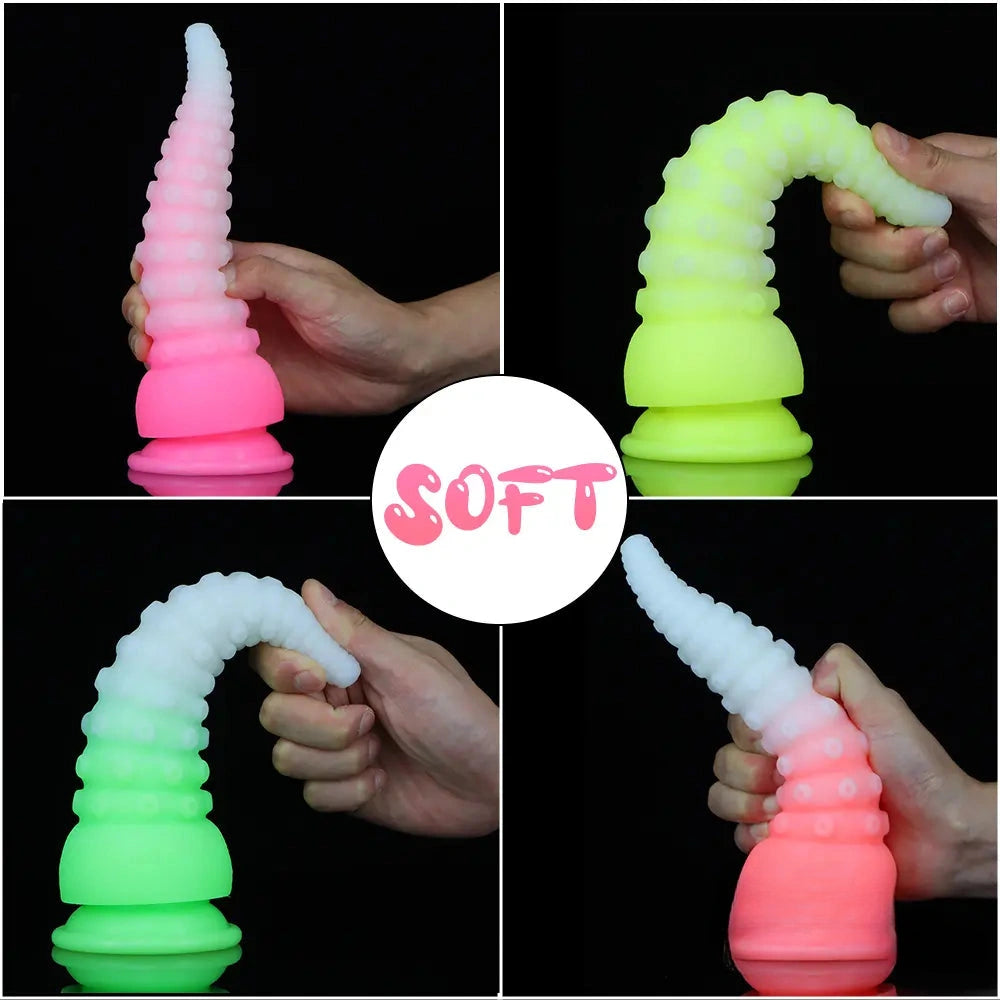 6.42in 7.48in 8.66in Fluorescent Octopus Tentacle Soft Dildo For Men Women