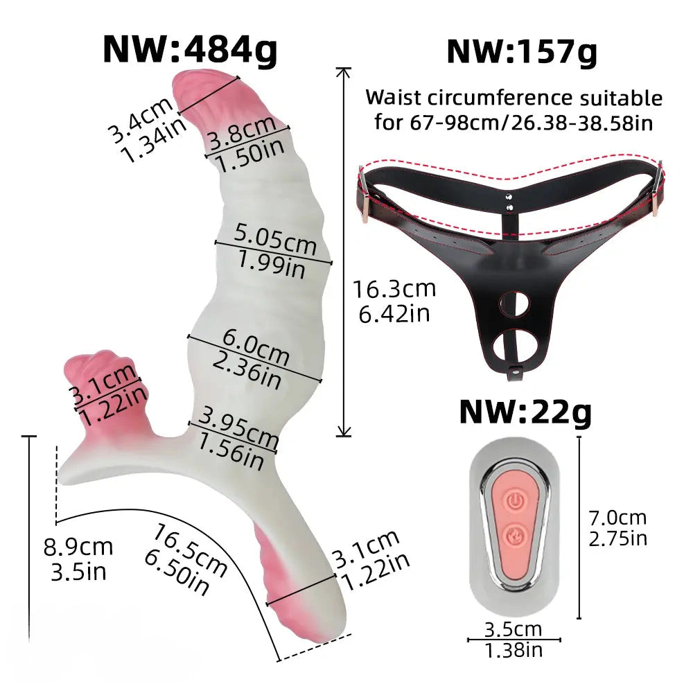 6.42in Monster Fantasy Wearable Strap on Vibrating Liquid Silicone Dildo