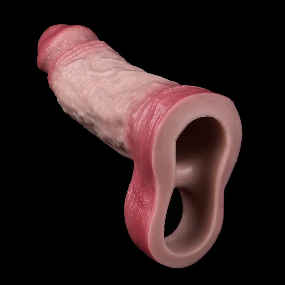 6.46in Simulated Genitals Blue Veins Hollow Cock Sleeve With Cock Ring