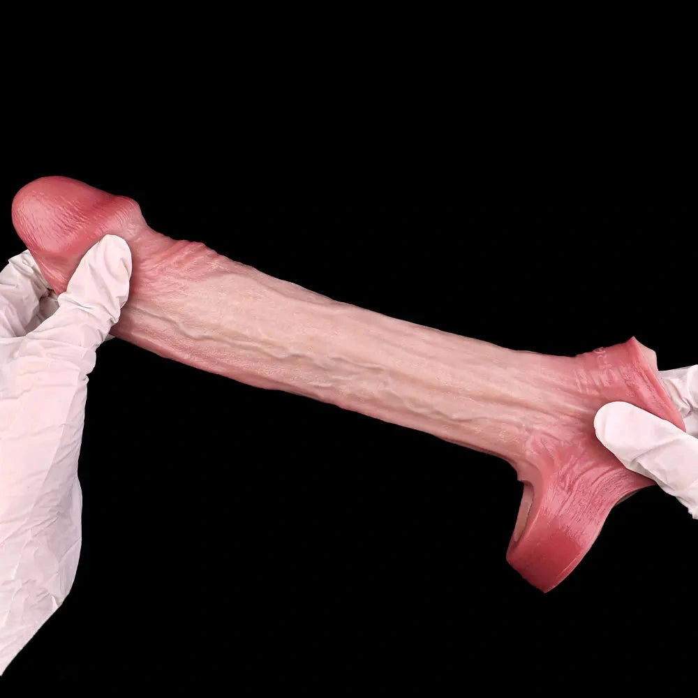 6.46in Simulated Genitals Blue Veins Hollow Cock Sleeve With Cock Ring