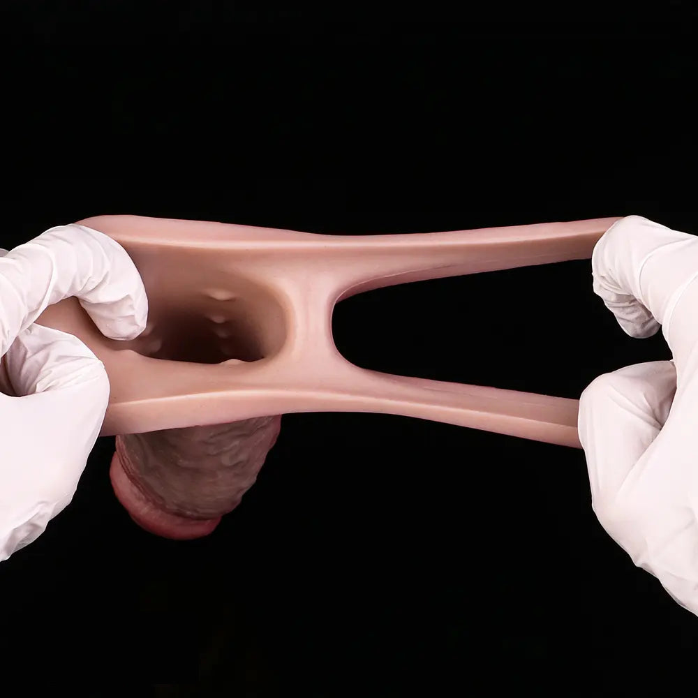 6.46in Simulated Genitals Blue Veins Hollow Cock Sleeve With Cock Ring