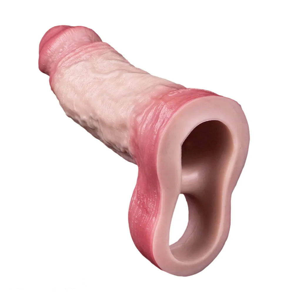 6.46in Simulated Genitals Blue Veins Hollow Cock Sleeve With Cock Ring
